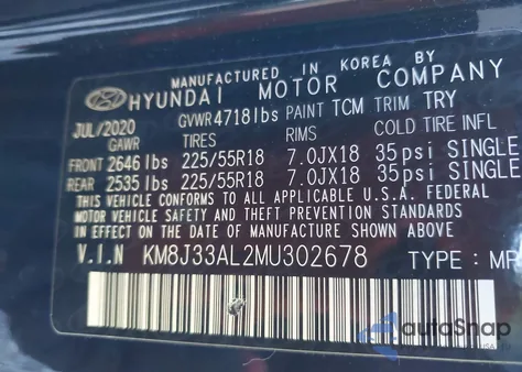 2021 Hyundai Tucson Sel из США, поврежденный, VIN KM8J33AL2MU302678